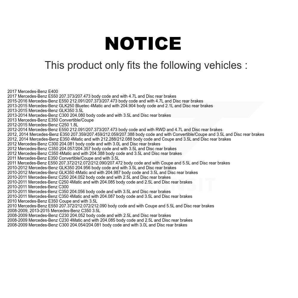 Rear Semi-Metallic Brake Pads & Wear Sensor Kit For Mercedes-Benz C300 GLK350 GLK250 E350 KSW-100555