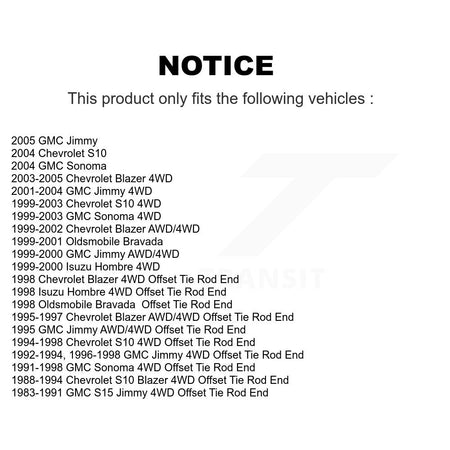 Front Tie Rod End & Boot Kit For Chevrolet GMC S10 Blazer Jimmy Sonoma S15 Isuzu Hombre KTB-100007