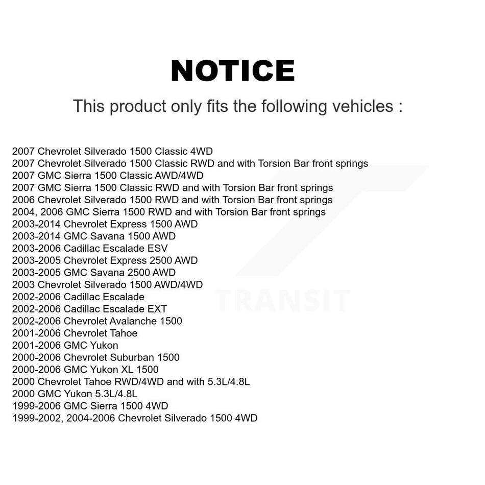 Front Suspension Control Arm And Ball Joint Assembly Stabilizer Bar Link Kit For Chevrolet Silverado 1500 GMC Tahoe Sierra Suburban Yukon Avalanche XL Cadillac Classic Escalade ESV EXT KTR-100099