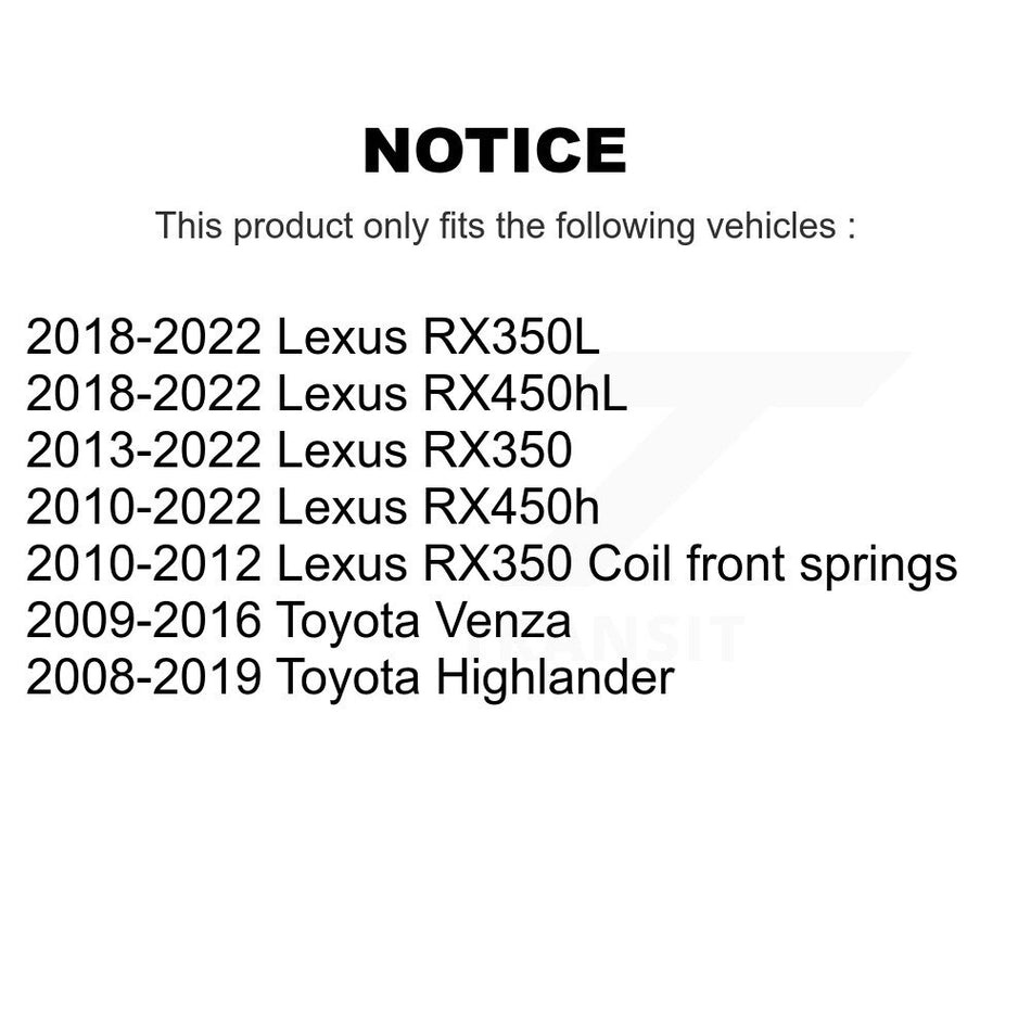 Front Suspension Control Arm And Ball Joint Assembly Stabilizer Bar Link Kit For Toyota Highlander Lexus RX350 Venza RX450h RX350L RX450hL KTR-100167