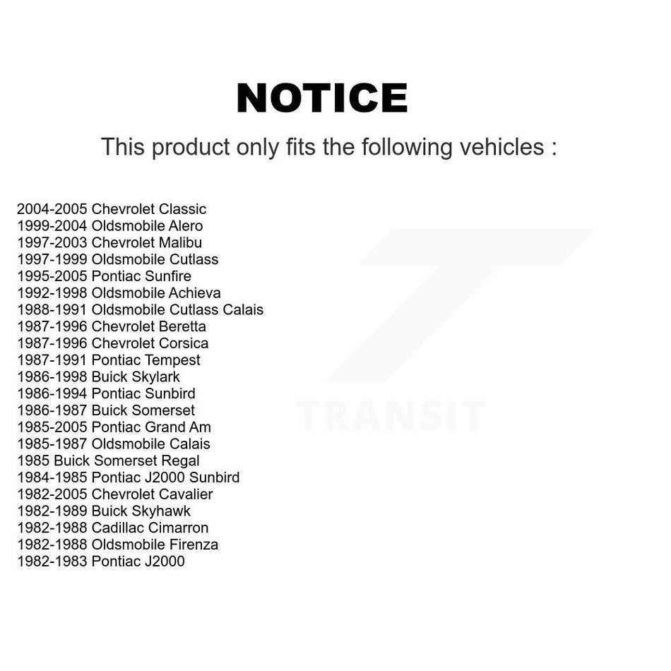 Front Ball Joints Pair For Chevrolet Cavalier Pontiac Grand Am Malibu Oldsmobile Alero Sunfire Classic Corsica Buick Skylark Cutlass Beretta Sunbird Achieva Calais Skyhawk J2000 Firenza KTR-101184