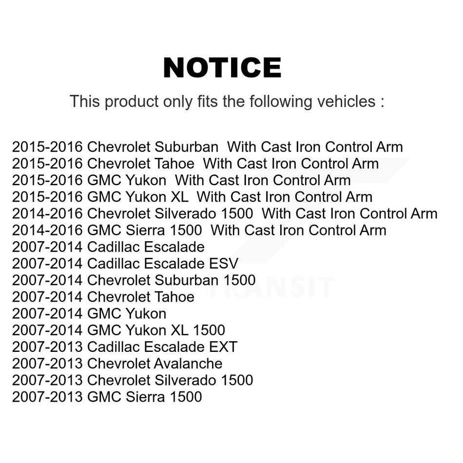 Front Suspension Control Arm And Ball Joint Assembly Kit For Chevrolet Silverado 1500 GMC Sierra Tahoe Yukon Suburban Cadillac XL Avalanche Escalade ESV EXT KTR-101423