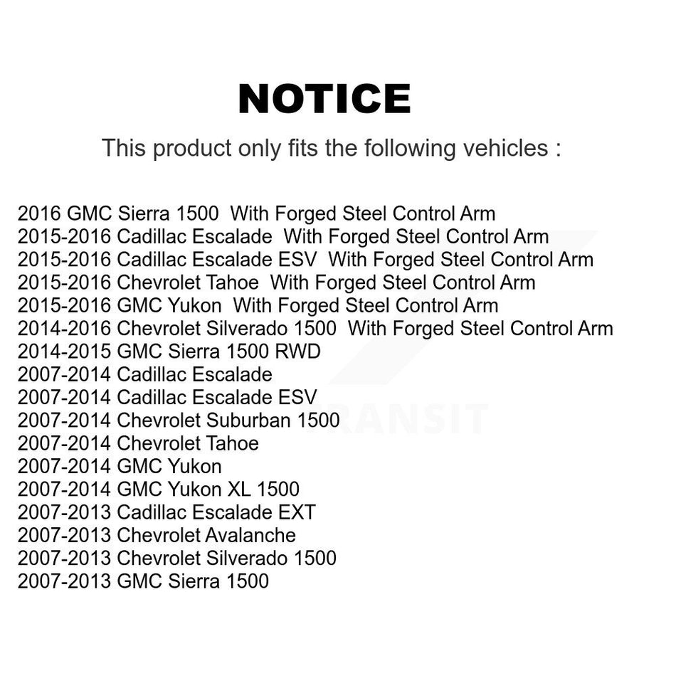 Front Suspension Control Arm And Ball Joint Assembly Kit For Chevrolet Silverado 1500 GMC Sierra Tahoe Suburban Yukon Cadillac XL Avalanche Escalade ESV EXT KTR-101524