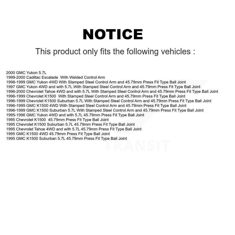 Front Suspension Ball Joints Kit For Chevrolet K1500 Tahoe GMC Suburban Yukon Cadillac Escalade KTR-101787