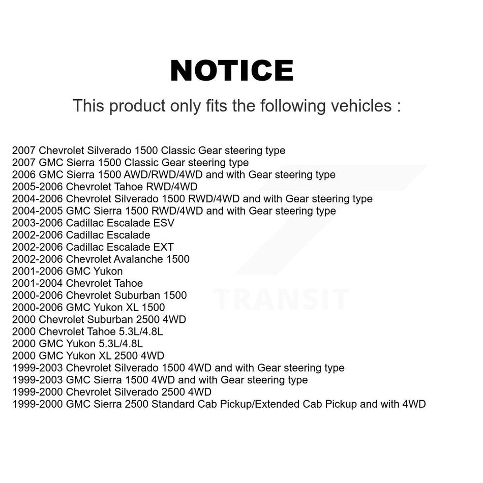 Front Steering Tie Rod End Kit For Chevrolet Silverado 1500 GMC Tahoe Sierra Suburban Yukon Avalanche XL Cadillac Classic Escalade 2500 ESV EXT KTR-101851