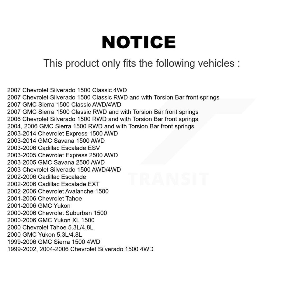 Front Suspension Control Arm Kit For Chevrolet Silverado 1500 GMC Tahoe Sierra Suburban Yukon Avalanche XL Cadillac Express Classic Escalade 2500 Savana ESV EXT KTR-102818
