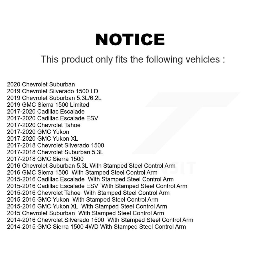 Front Control Arm And Ball Joint Tie Rod End Link Kit (8Pc) For Chevrolet Silverado 1500 GMC Sierra Tahoe Yukon Cadillac XL Suburban Escalade ESV LD Limited With Aluminum Steering Knuckles KTR-104137