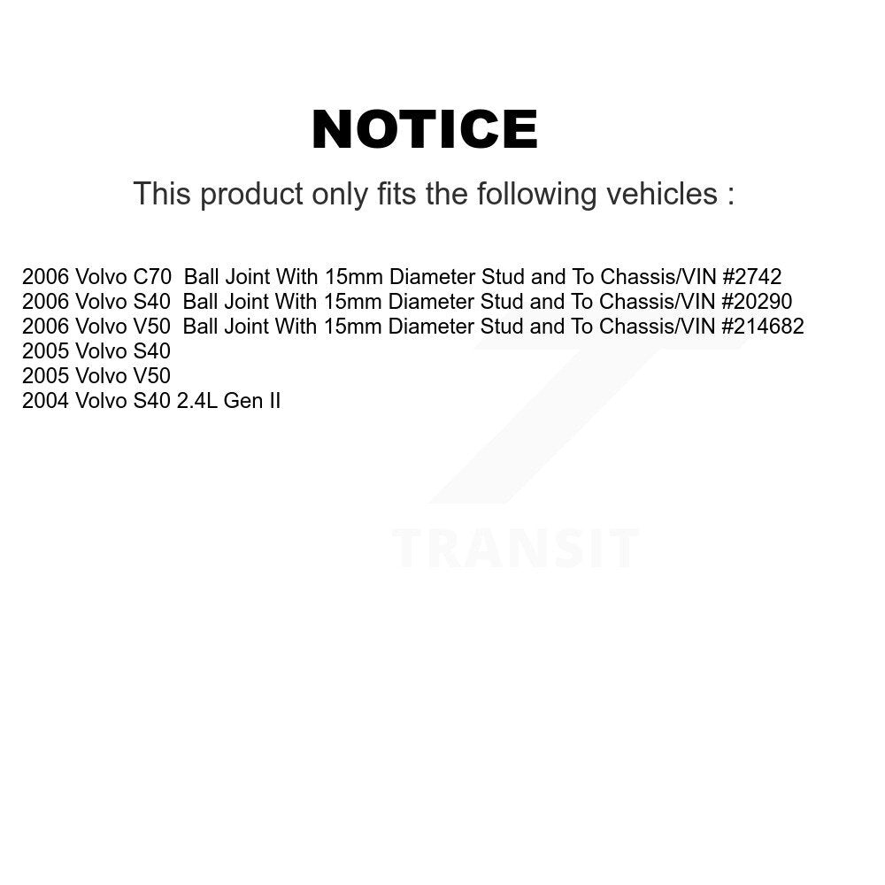 Front Suspension Control Arm Ball Joint Tie Rod End Link Kit (8Pc) For Volvo S40 V50 C70 KTR-104473