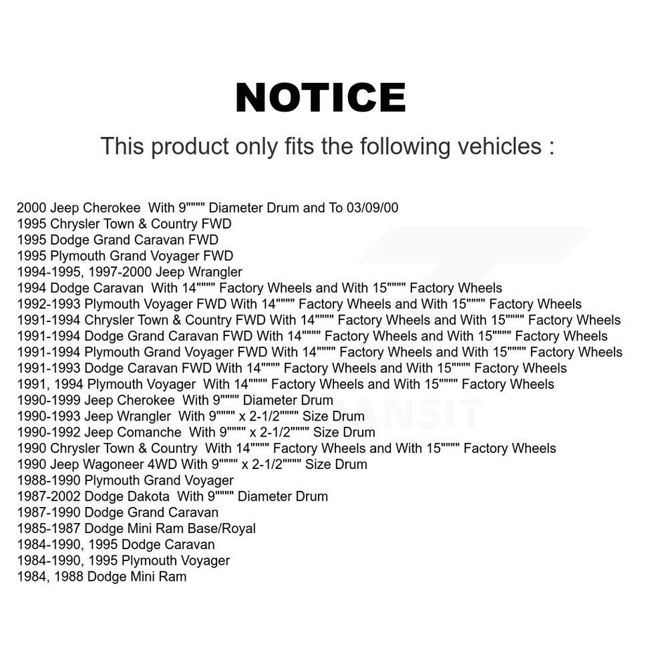Rear Drum Brake Shoe NB-538B For Jeep Dodge Dakota Wrangler Cherokee Plymouth Caravan Voyager Grand