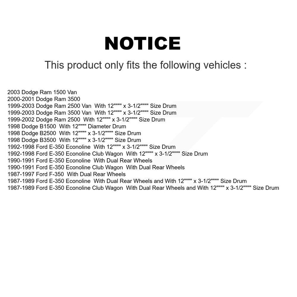 Rear Drum Brake Shoe NB-583R For Ford Dodge Ram 2500 E-350 Econoline F-350 3500 Van Club Wagon B3500