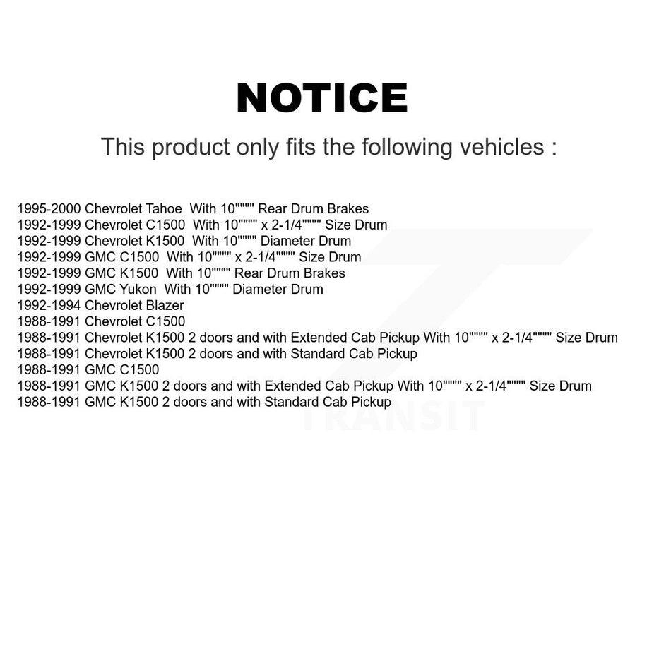 Rear Drum Brake Shoe NB-593B For Chevrolet K1500 GMC C1500 Tahoe Yukon Blazer