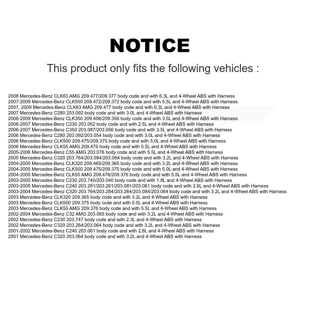 Rear ABS Wheel Speed Sensor SEN-2ABS0088 For Mercedes-Benz C230 C240 C280 CLK350 CLK320 C320 CLK500