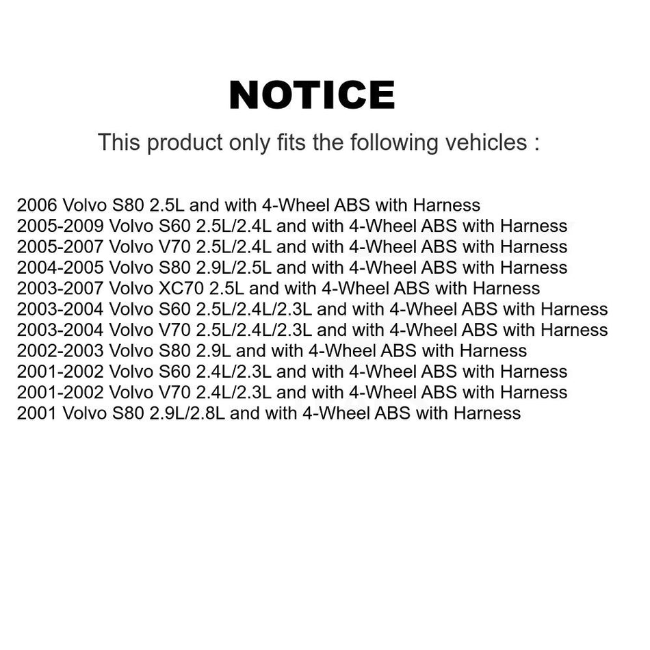 Front Right ABS Wheel Speed Sensor SEN-2ABS0139 For Volvo S60 XC70 V70 S80 with Harness
