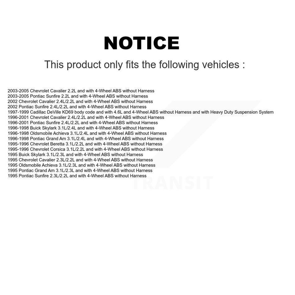 ABS Wheel Speed Sensor SEN-2ABS0158 For Chevrolet Pontiac Cavalier Sunfire Cadillac DeVille Grand Am