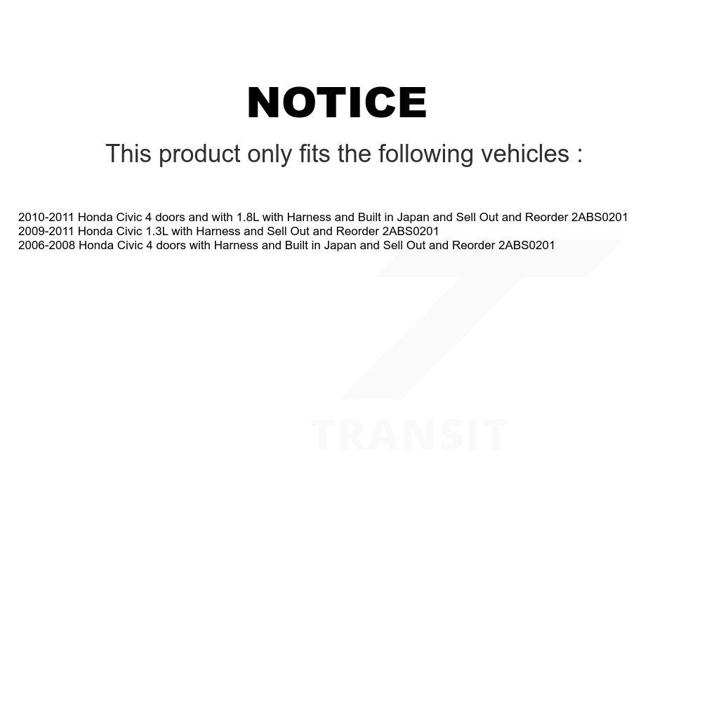 Front Left ABS Wheel Speed Sensor SEN-2ABS0206 For Honda Civic