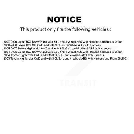 Rear ABS Wheel Speed Sensor SEN-2ABS0228 For Lexus RX350 Toyota Highlander RX330 RX400h