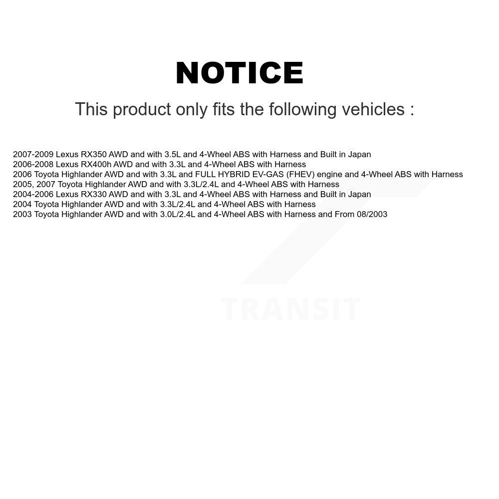Rear Right ABS Wheel Speed Sensor SEN-2ABS0237 For Lexus RX350 Toyota Highlander RX330 RX400h