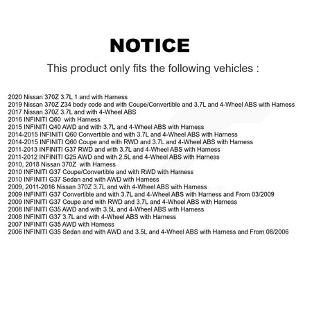 Front ABS Wheel Speed Sensor SEN-2ABS0337 For INFINITI G37 G35 Nissan 370Z G25 Q60 Q40