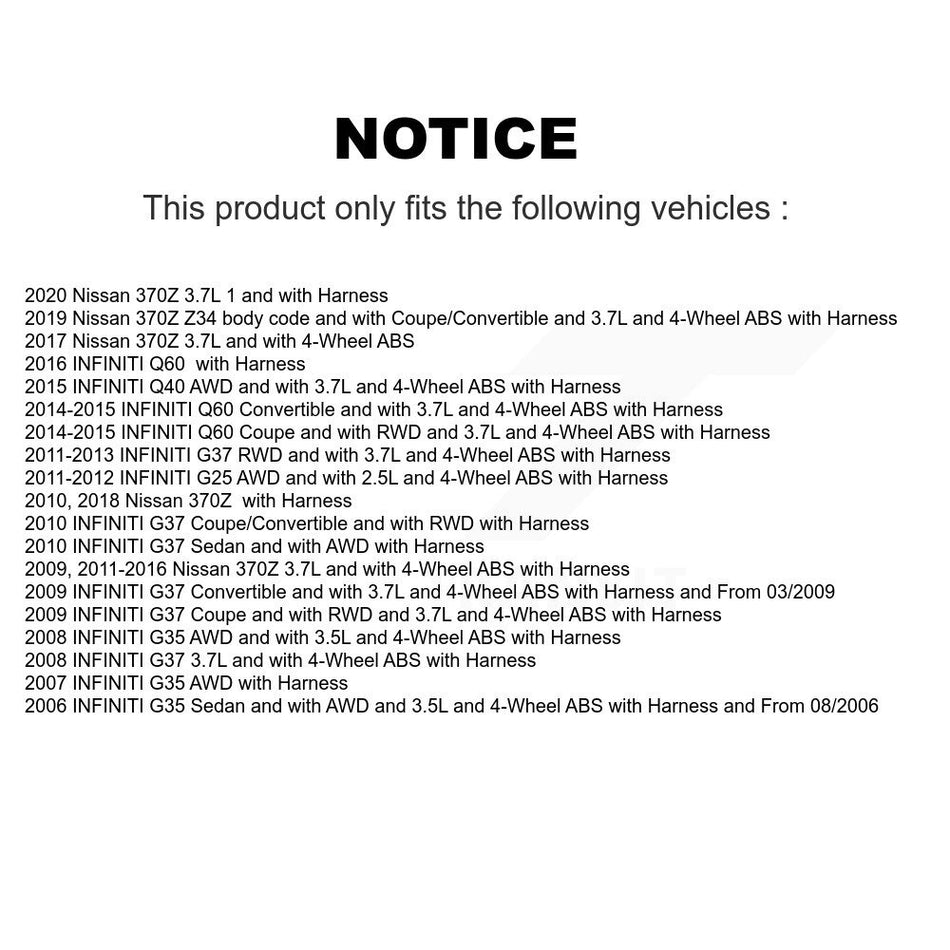 Front ABS Wheel Speed Sensor SEN-2ABS0337 For INFINITI G37 G35 Nissan 370Z G25 Q60 Q40