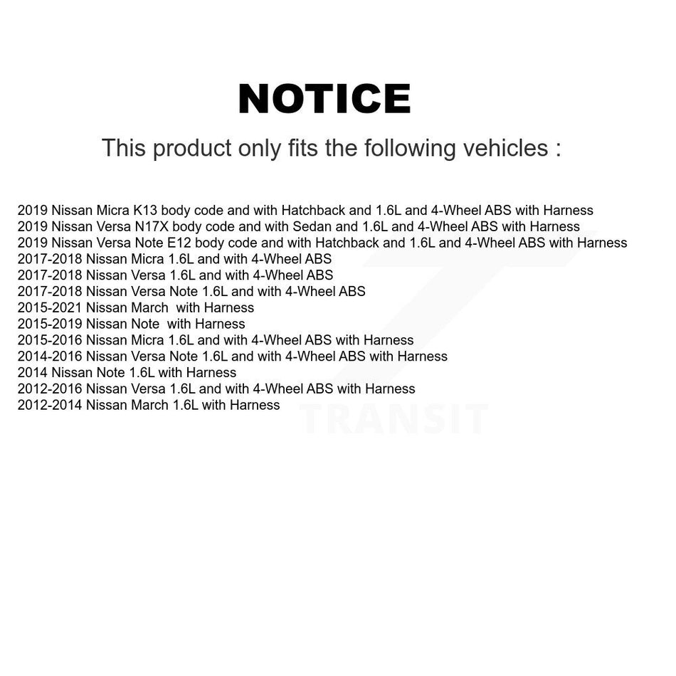 Rear Right ABS Wheel Speed Sensor SEN-2ABS0857 For Nissan Micra Versa Note March