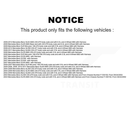 Rear ABS Wheel Speed Sensor SEN-2ABS1750 For Mercedes-Benz SL500 SL550 SL55 AMG SL63 SL600 SL65 SLR