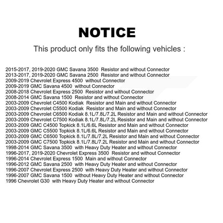 HVAC Blower Motor Resistor SEN-2BMR0100 For GMC Chevrolet Savana 2500 Express 3500 1500 G30 4500