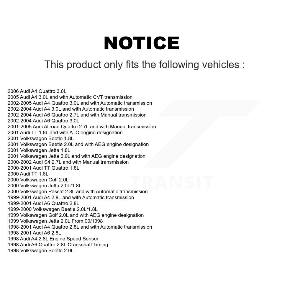 Engine Crankshaft Position Sensor SEN-2CRK0006 For Volkswagen Audi A4 Quattro Jetta Beetle Golf TT