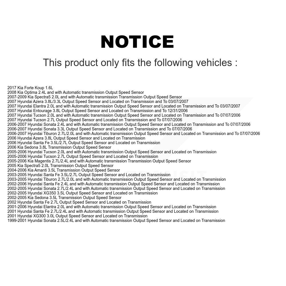 Speed Sensor SEN-2VSS0012 For Hyundai Elantra Tucson Sonata Santa Fe Kia Spectra5 Entourage Tiburon