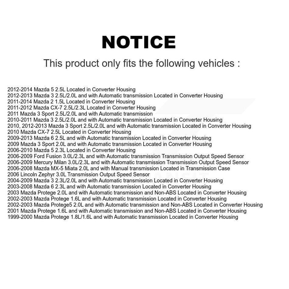 Vehicle Speed Sensor SEN-2VSS0081 For Mazda 3 5 6 2 Ford Fusion CX-7 MX-5 Miata Protege Protege5