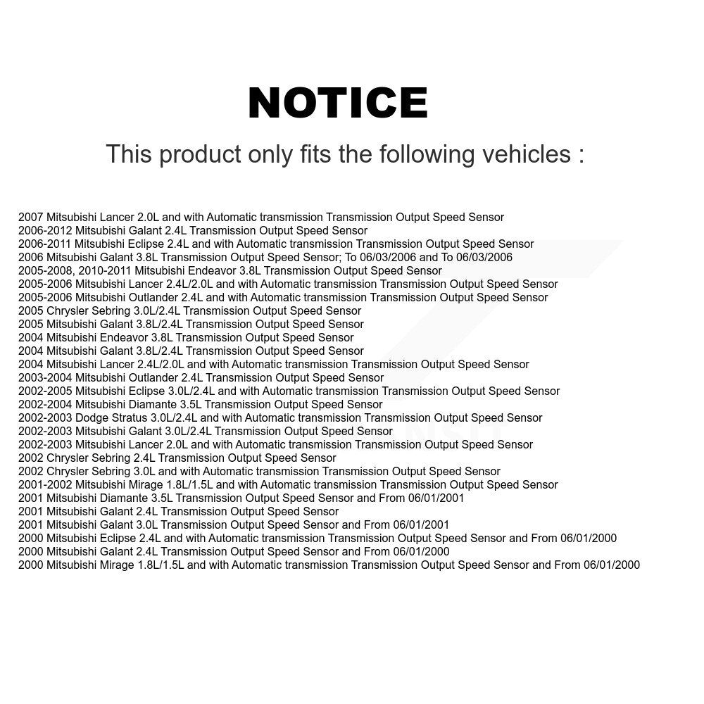 Vehicle Speed Sensor SEN-2VSS0154 For Mitsubishi Eclipse Chrysler Sebring Lancer Endeavor Outlander