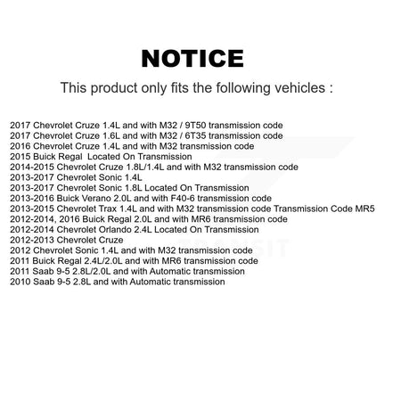Vehicle Speed Sensor SEN-2VSS0541 For Chevrolet Cruze Sonic Buick Trax Verano Orlando Regal Saab 9-5