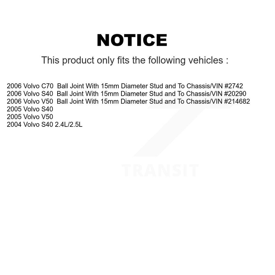 Front Right Lower Suspension Control Arm Ball Joint Assembly TOR-CK620596 For Volvo S40 V50 C70