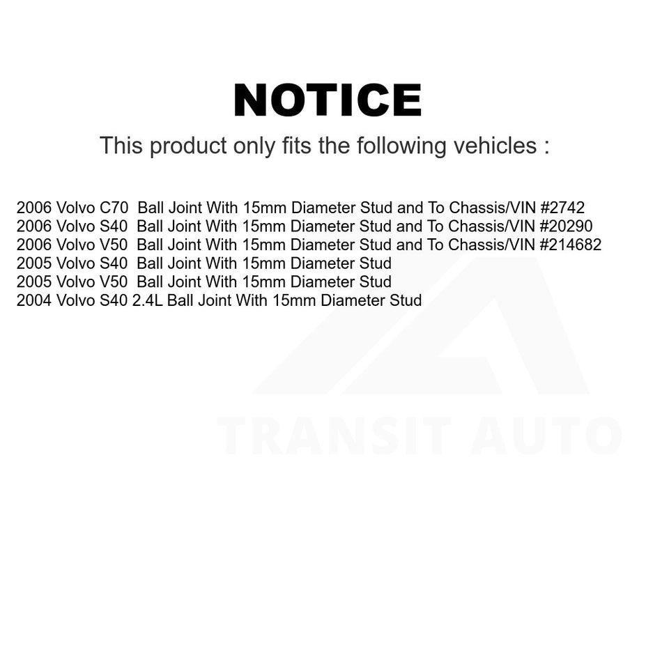 Front Left Lower Suspension Control Arm Ball Joint Assembly TOR-CK620597 For Volvo S40 V50 C70