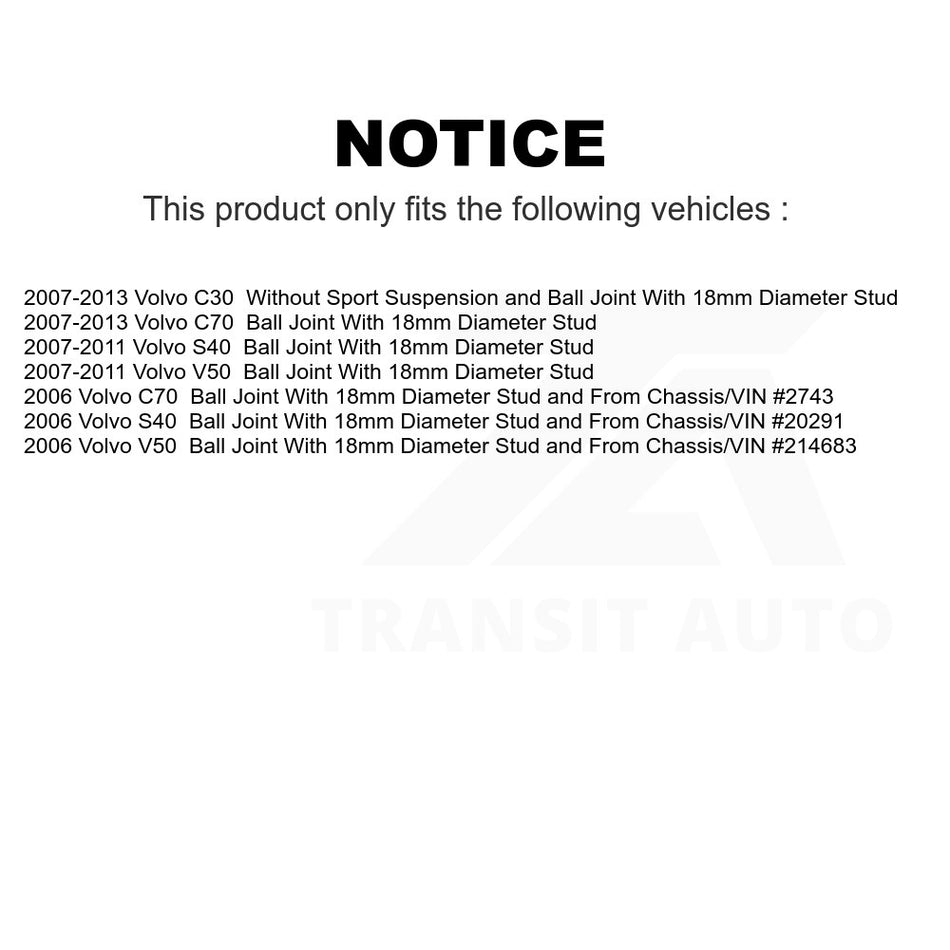 Front Left Lower Suspension Control Arm Ball Joint Assembly TOR-CK620598 For Volvo S40 C70 C30 V50