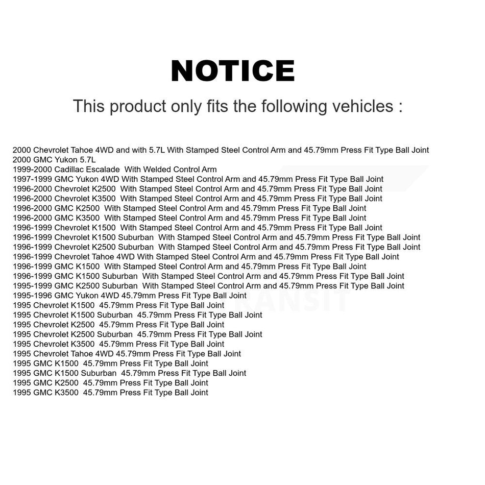 Front Lower Suspension Ball Joint TOR-K6477 For K1500 Chevrolet GMC K2500 K3500 Tahoe Yukon Suburban