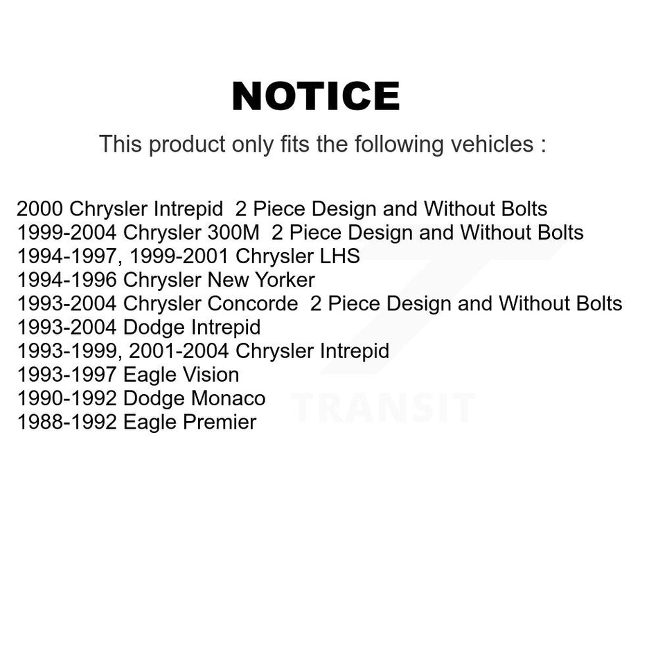 Front Inner Steering Tie Rod End Bushing Kit TOR-K7349 For Chrysler Intrepid Dodge Concorde 300M LHS