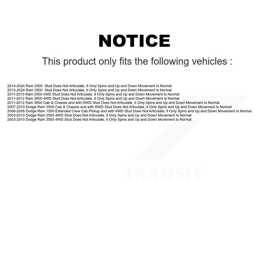 Front Upper Suspension Ball Joint TOR-K7460 For Ram Dodge 2500 3500 1500