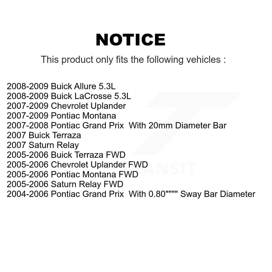 Front Suspension Stabilizer Bar Link Kit TOR-K80852 For Pontiac Montana Chevrolet Uplander Grand