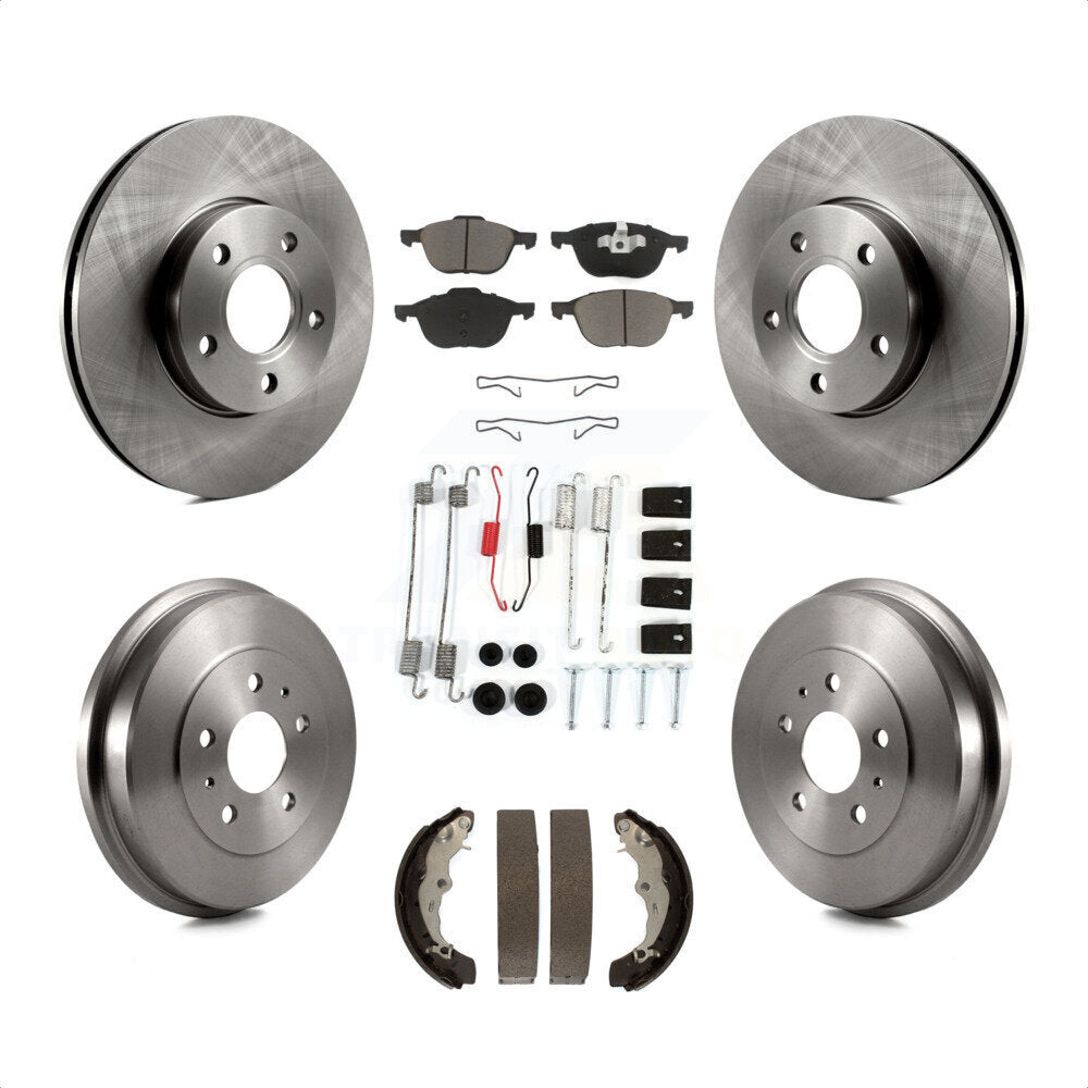 Front Rear Disc Brake Rotors Ceramic Pads And Drum Kit (7Pc) For Ford Focus FMSI=1004 K8C-102202 by Transit Auto