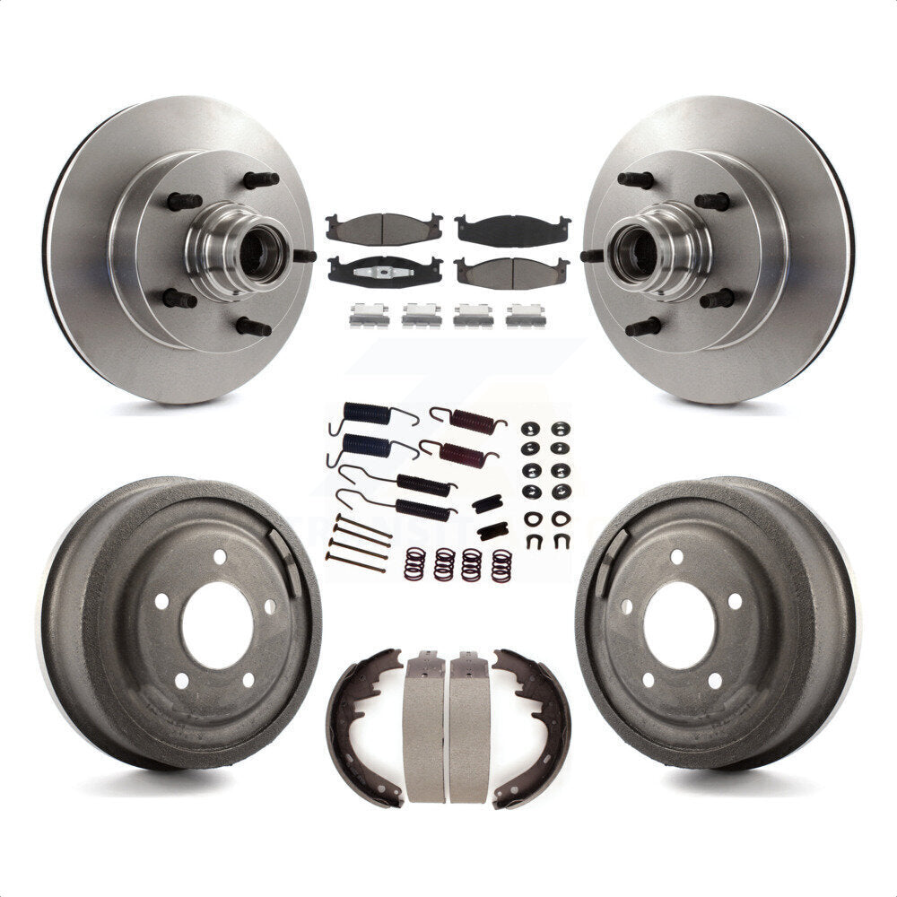 Front Rear Disc Brake Rotors Hub Assembly Ceramic Pads And Drum Kit (7Pc) For Ford F-150 E-150 Econoline K8C-102740 by Transit Auto