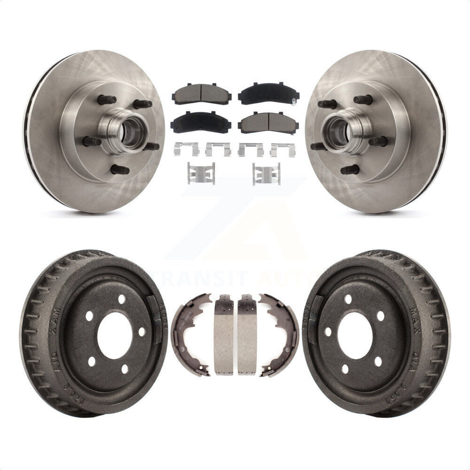 Front Rear Disc Brake Rotors Hub Assembly Ceramic Pads And Drum Kit For 1998-1999 Mazda B4000 RWD with 4-Wheel ABS With 9" Diameter K8C-102768 by Transit Auto