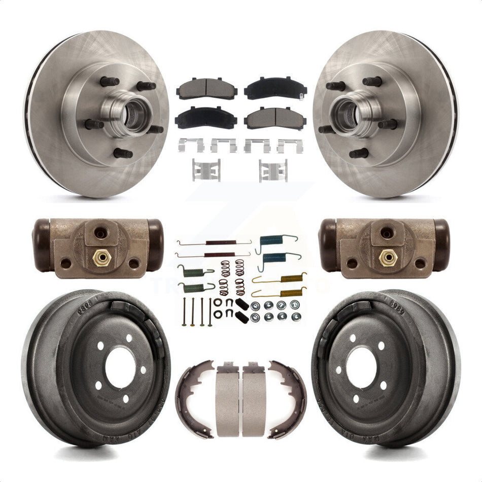 Front Rear Disc Brake Rotors Ceramic Pads And Drum Kit (9Pc) For 1998-1999 Mazda B4000 RWD with 4-Wheel ABS With 10" Diameter K8C-102970 by Transit Auto