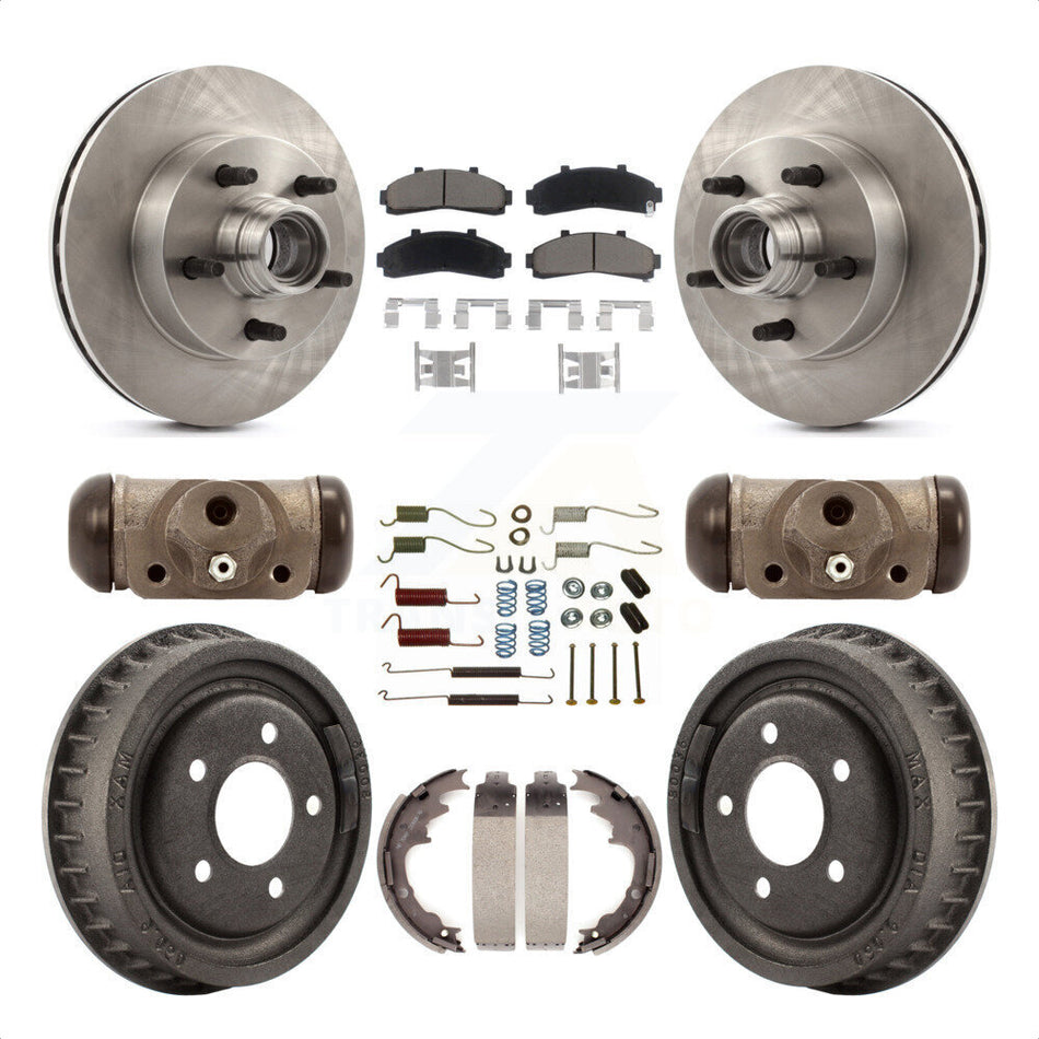 Front Rear Disc Brake Rotors Ceramic Pads And Drum Kit (9Pc) For 1998-1999 Mazda B4000 RWD with 4-Wheel ABS With 9" Diameter K8C-102971 by Transit Auto