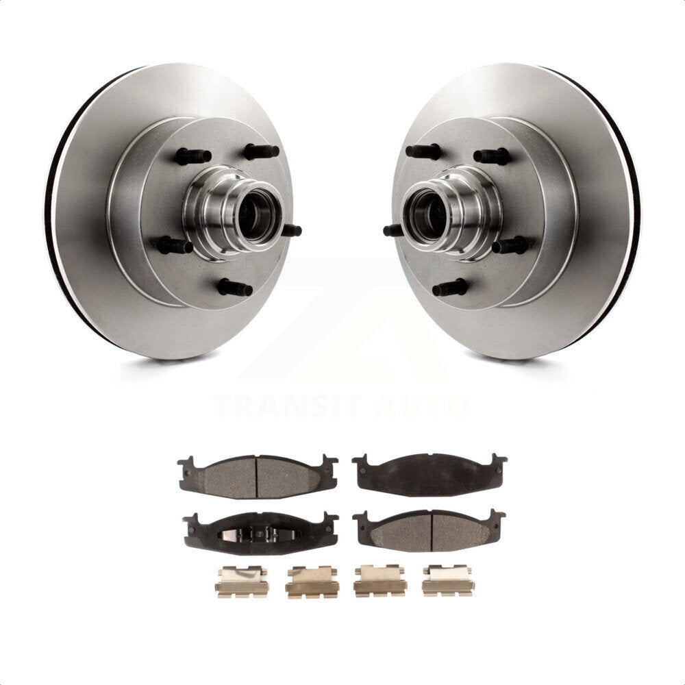 Front Disc Brake Rotors Hub Assembly And Semi-Metallic Pads Kit For Ford E-150 Econoline Club Wagon K8F-100668 by Transit Auto