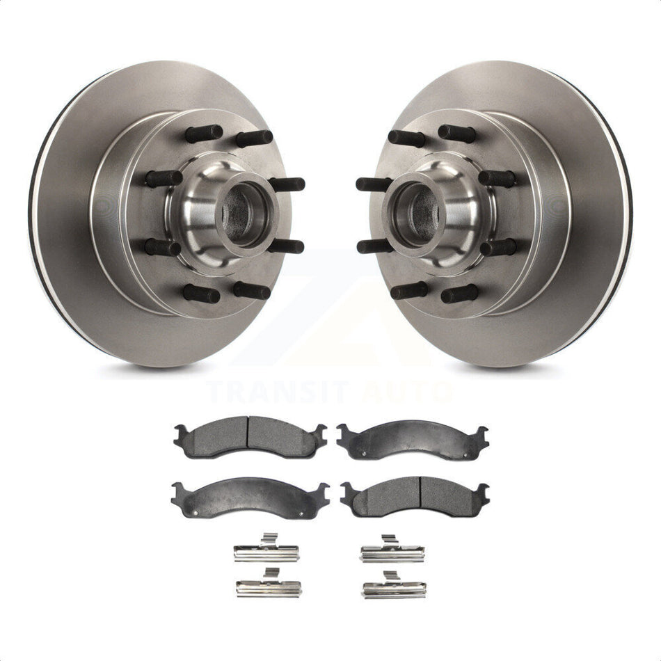 Front Disc Brake Rotors Hub Assembly And Semi-Metallic Pads Kit For Ford F-350 F-250 E-250 Econoline E-350 Club Wagon Super Duty K8F-100669 by Transit Auto