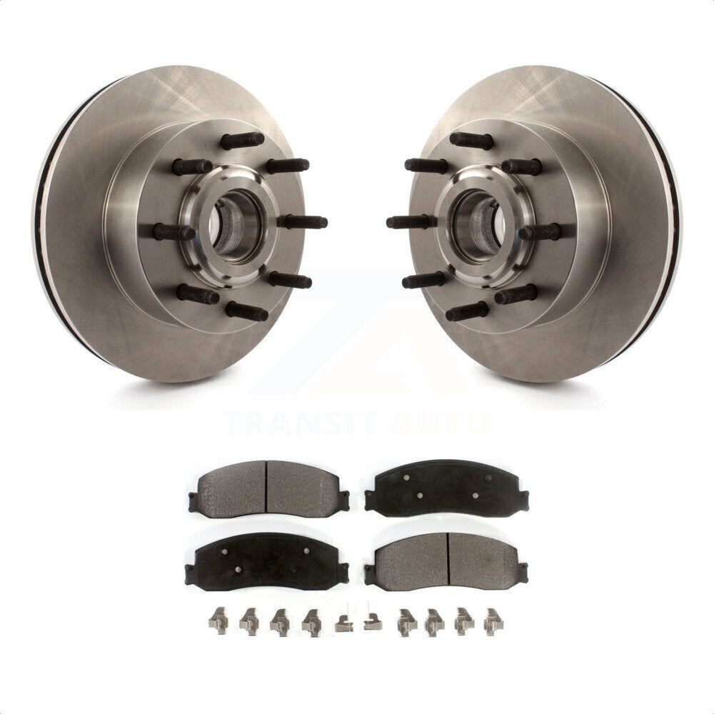 Front Disc Brake Rotors Hub Assembly And Semi-Metallic Pads Kit For Ford F-250 Super Duty F-350 With Single Rear Wheels RWD K8F-100702 by Transit Auto