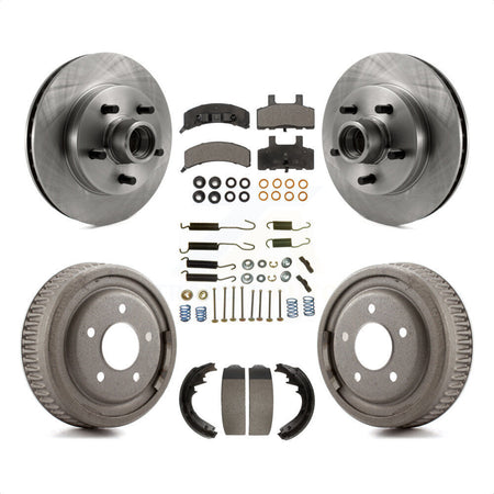 Front Rear Disc Brake Rotors Hub Assembly Semi-Metallic Pads And Drum Kit (7Pc) For 1995-1997 GMC Yukon RWD with GAS engine With 11" Diameter K8F-102155 by Transit Auto