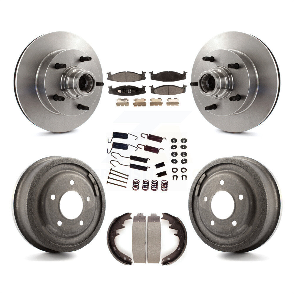 Front Rear Disc Brake Rotors Hub Assembly Semi-Metallic Pads And Drum Kit (7Pc) For Ford F-150 E-150 Econoline K8F-102164 by Transit Auto