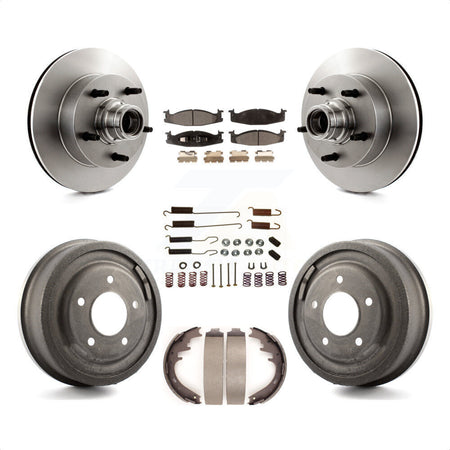 Front Rear Disc Brake Rotors Hub Assembly Semi-Metallic Pads And Drum Kit (7Pc) For 1997-1999 Ford E-150 Econoline Club Wagon K8F-102168 by Transit Auto