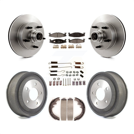 Front Rear Disc Brake Rotors Hub Assembly Semi-Metallic Pads And Drum Kit (7Pc) For Ford E-150 Econoline Club Wagon K8F-102169 by Transit Auto